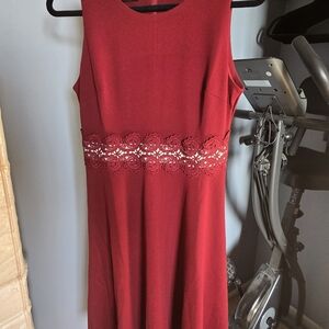 Elegant Red Lace Trim Dress
